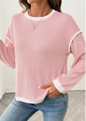 Patchwork Pink Long Sleeve Round Neck Sweatshirt