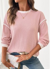 Patchwork Pink Long Sleeve Round Neck Sweatshirt