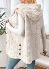 Tummy Coverage Beige Sleeveless Hooded Waistcoat