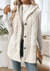 Tummy Coverage Beige Sleeveless Hooded Waistcoat