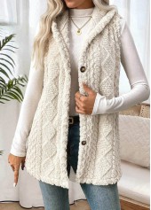 Tummy Coverage Beige Sleeveless Hooded Waistcoat
