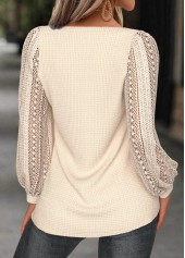 Beige Long Sleeve Heart Collar T Shirt