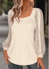 Beige Long Sleeve Heart Collar T Shirt