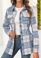 Plaid Tummy Coverage Light Blue Long Sleeve Shirt