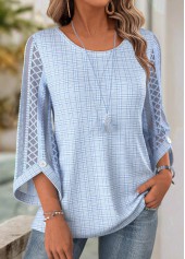 Light Blue 3/4 Sleeve Round Neck Blouse