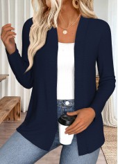 Navy Open Front Long Sleeve Coat
