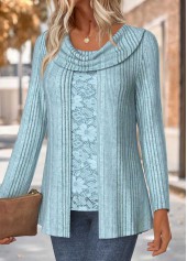 Dusty Blue Long Sleeve Fake Two Piece Twinset