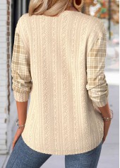 Plaid Light Coffee Long Sleeve Split Neck Sweatshirt