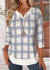 Plaid Tummy Coverage Blue Long Sleeve T Shirt