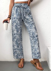 Ditsy Floral Print Light Blue Straight Leg Pants