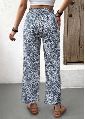 Ditsy Floral Print Light Blue Straight Leg Pants