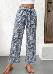 Ditsy Floral Print Light Blue Straight Leg Pants