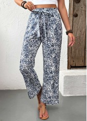 Ditsy Floral Print Light Blue Straight Leg Pants