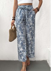 Ditsy Floral Print Light Blue Straight Leg Pants