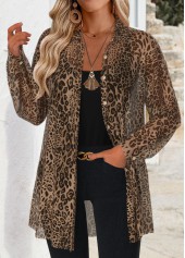 Leopard Tummy Coverage Light Coffee Long Sleeve Shirt