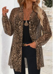 Leopard Tummy Coverage Light Coffee Long Sleeve Shirt