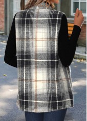 Plaid Tummy Coverage Black Sleeveless Lapel Waistcoat