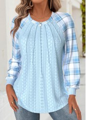 Plaid Tummy Coverage Light Blue Long Sleeve Sweatshirt