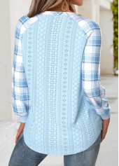 Plaid Tummy Coverage Light Blue Long Sleeve Sweatshirt