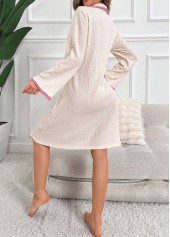 Beige Turn Down Collar Long Sleeve Nightdress