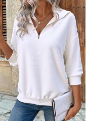 Zipper Long Sleeve Turn Down Collar Sweatshirt