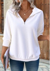Zipper Long Sleeve Turn Down Collar Sweatshirt