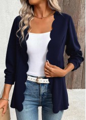 Scalloped Hem Navy 3/4 Sleeve Light Cardigan