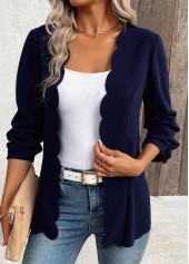 Scalloped Hem Navy 3/4 Sleeve Light Cardigan