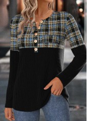 Plaid Tummy Coverage Black Long Sleeve T Shirt