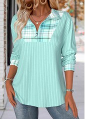 Plaid Tummy Coverage Light Green Long Sleeve Sweatshirt