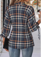 Plaid Tummy Coverage Multi Color 3/4 Sleeve Blouse