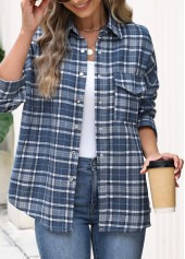 Plaid Patch Pocket Blue Long Sleeve Shirt