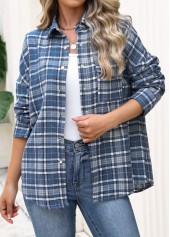 Plaid Patch Pocket Blue Long Sleeve Shirt