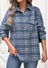 Plaid Patch Pocket Blue Long Sleeve Shirt