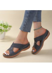 Dark Blue Open Toe Low Heel Sliders