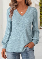 Tummy Coverage Dusty Blue Long Sleeve V Neck Sweatshirt