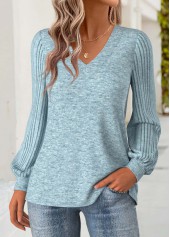 Tummy Coverage Dusty Blue Long Sleeve V Neck Sweatshirt