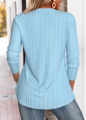 Tummy Coverage Blue Long Sleeve Split Neck Blouse