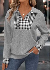 Plaid Tummy Coverage Light Grey Long Sleeve Sweatshirt