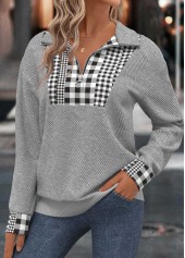 Plaid Tummy Coverage Light Grey Long Sleeve Sweatshirt