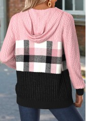Plaid Tummy Coverage Light Pink Long Sleeve Hooded Coat