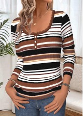 Striped Tummy Coverage Multi Color Long Sleeve T Shirt
