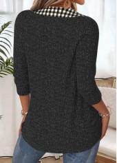 Plaid Tummy Coverage Black 3/4 Sleeve T Shirt