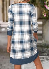 Plaid Tummy Coverage Dusty Blue Short Long Sleeve Dress