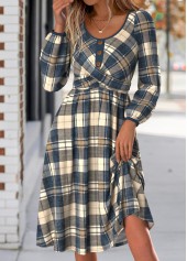 Plaid Tummy Coverage Multi Color Long Sleeve Dress