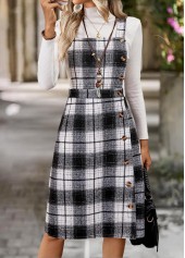 Plaid Tummy Coverage Black Sleeveless Tank Dress