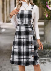 Plaid Tummy Coverage Black Sleeveless Tank Dress