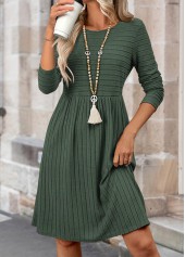 Tummy Coverage Sage Green Long Sleeve Round Neck Dress