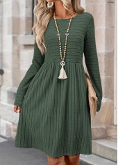 Tummy Coverage Sage Green Long Sleeve Round Neck Dress