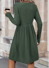 Tummy Coverage Sage Green Long Sleeve Round Neck Dress